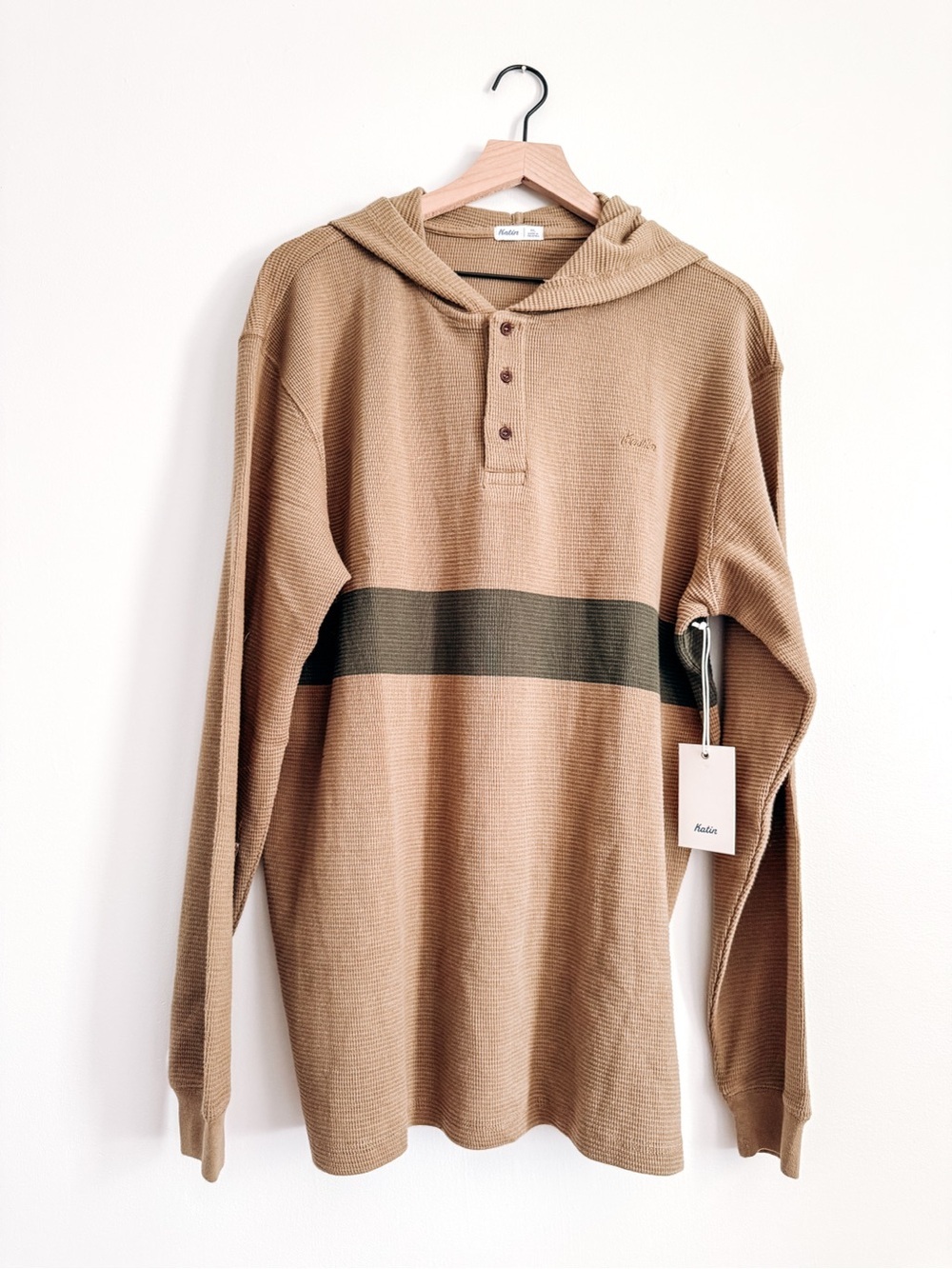 Katin Waffle Knit Hooded Henley Pullover Men’s XL NWT